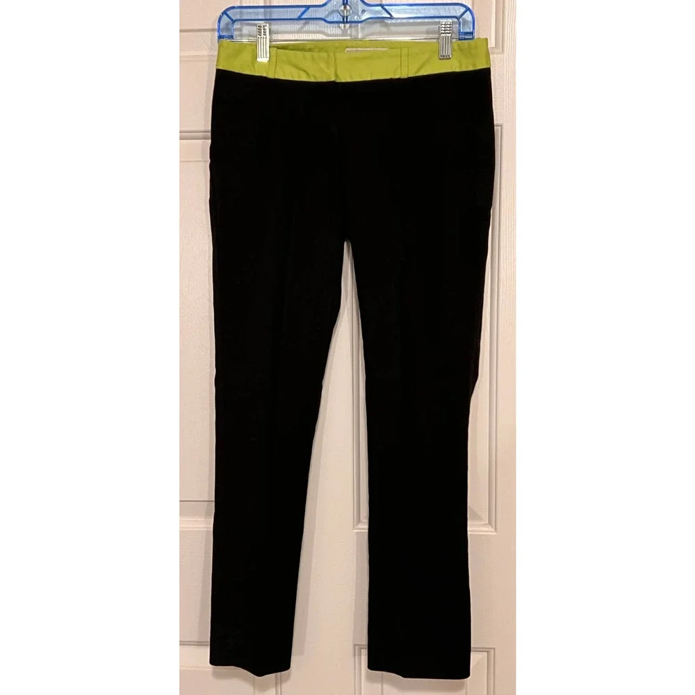 Michael Kors Cropped Pants Black with Lime‎ Green Waist Band Size 2